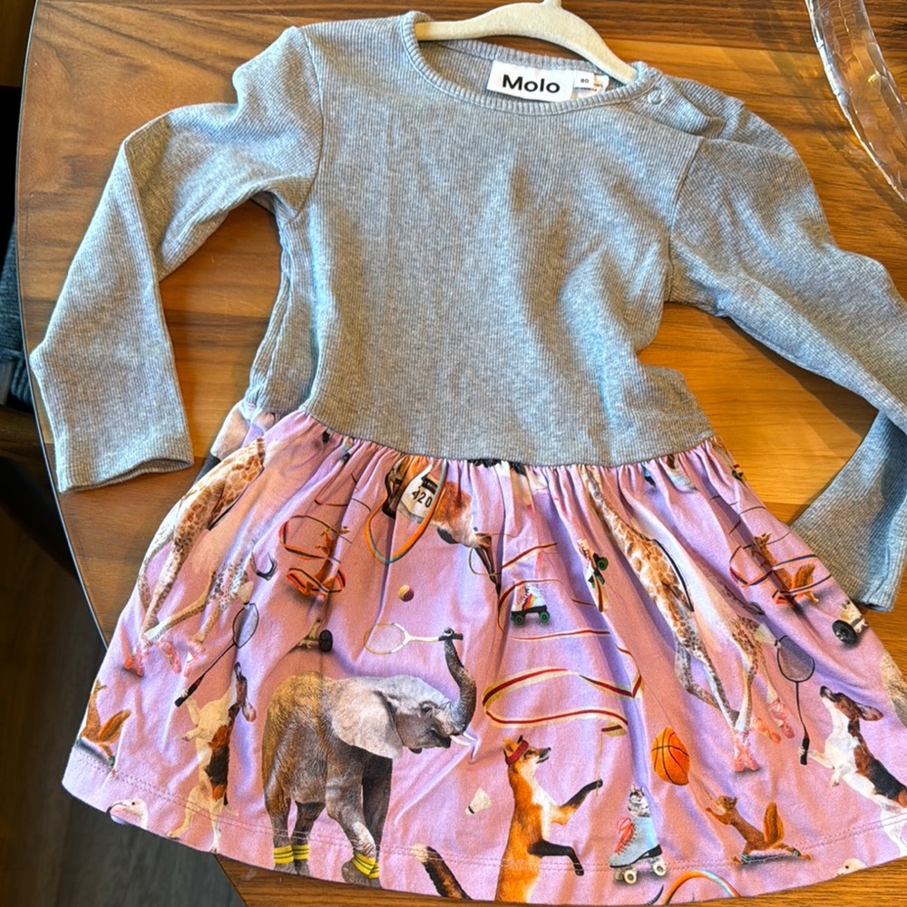 Molo Gray and Pink Animal Print Casual Dress